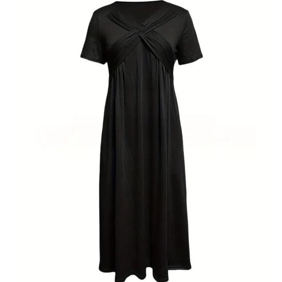 NWT ~ Women's Black Criss Cross Plus Size Midi Dress with Pockets ~ Size 7XL - Picture 2 of 5